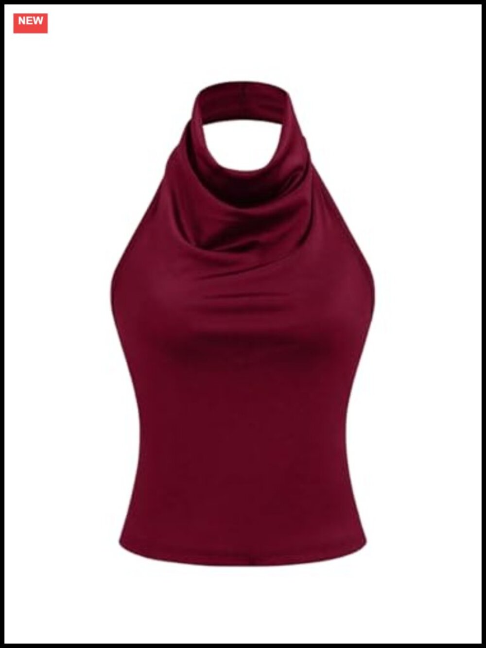 Satin Draped Halter Tank Top Open Back Sleeveless Date Night
